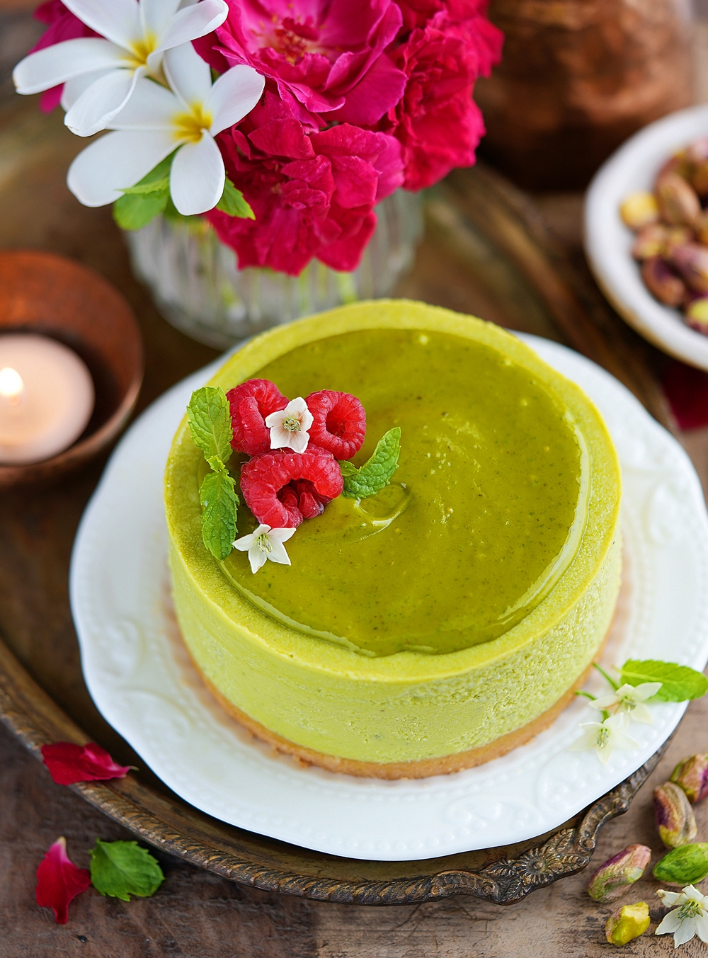 No Bake Pistachio Cheesecake, 100% natural, no added colour
