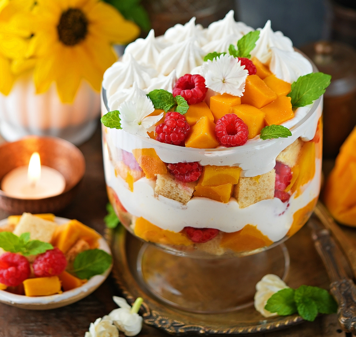 Eggless Mango Raspberry Trifle