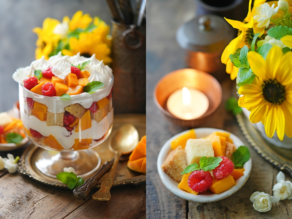 Eggless Mango Raspberry Trifle