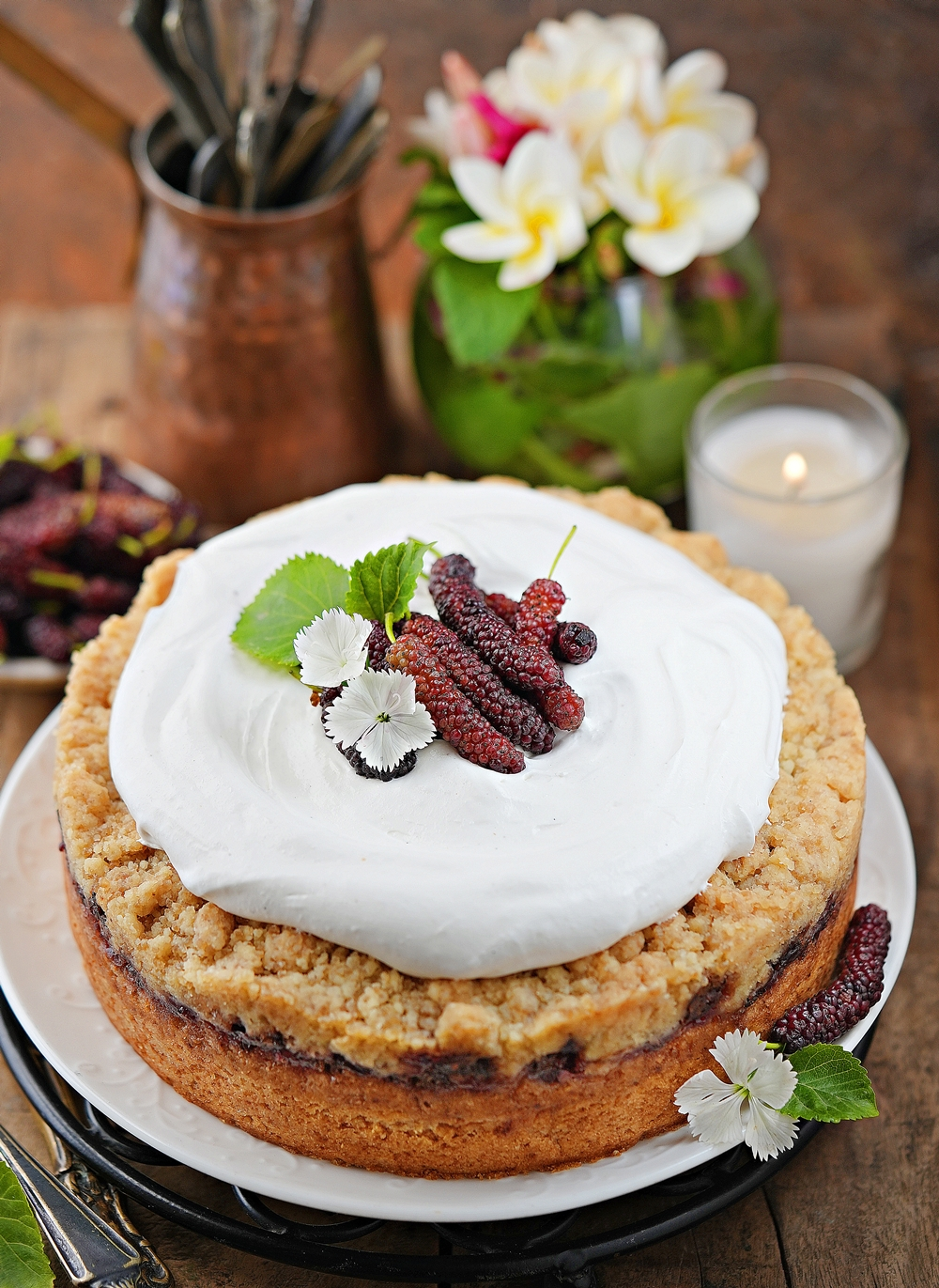 Eggless Mulberry Crumb Cake