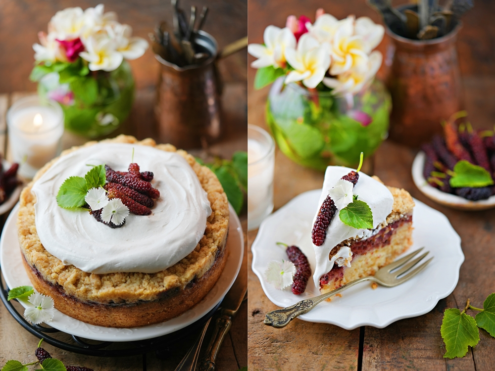 Eggless Mulberry Crumb Cake