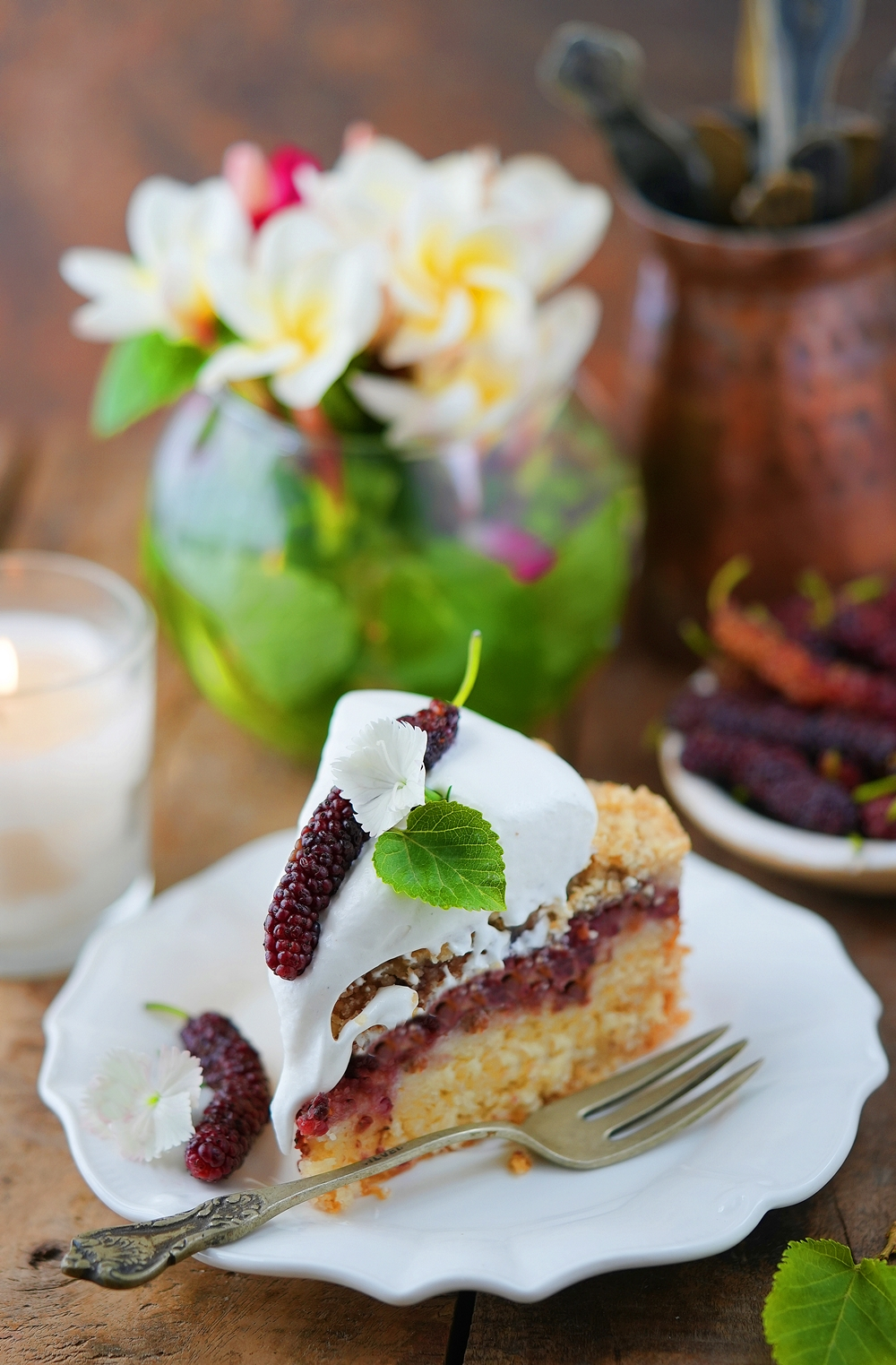 Eggless Mulberry Crumb Cake