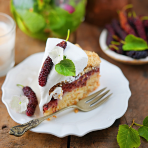 Eggless Mulberry Crumb Cake