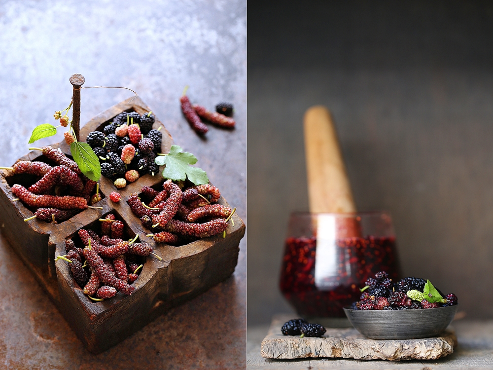 Mulberries/Shahtoot in season, North India. Styling & Photography