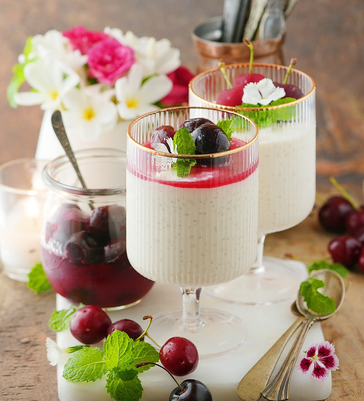 German Rice Pudding (Milchreis) with Cherry Compote