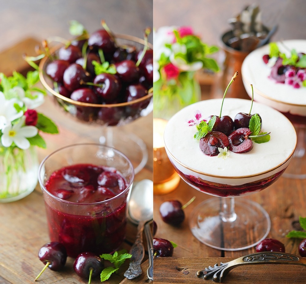 Tiramisu Inspired Cherry Biscuit Pudding